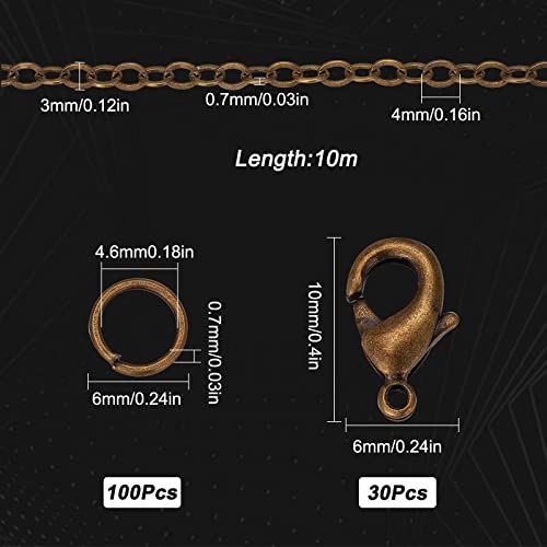 SUNNYCLUE 32.8Feet/ 10m Antique Bronze Chain Bulk Brass Cable Curb Chains for Jewelry Making Findings Links 100Pcs Iron Jump Rings 30Pcs Brass Lobster Clasps Necklace Bracelet Choker 4x3x0.6mm - color: 4x3x0.6mm Links Cable Chains