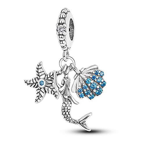 MULA 925 Sterling Silver Charms for Bracelets and Necklaces Lipstick and Bag Dangle Pendants Tower Camera Beads Jewelry Charms for Women - color: Starfish and Mermaid