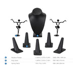 MOOCA Jewelry Display Set, Necklace Display Bust, Earring Organizer, Ring Holder Stand for Showcase and Store, Premium Fabric - color: 1) 8 piece. Black Faux Leather