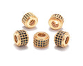AD Beads Zircon Pave Rhinestones Big Hole Rondelle Spacer Beads 6x7mm 5Pcs Black on Gold - color: 5 Pcs Black on Gold 3 Row Rondelle (6x7mm)