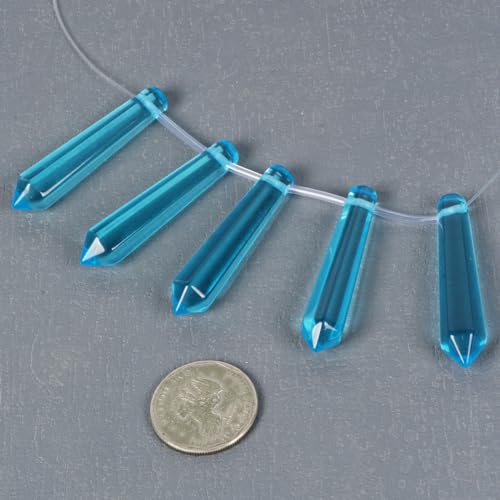 50mm Synthetic Blue Glass Hexagonal Wand Jewelry Making Crystal Pointed Chakra Reiki Healing Beads 2mm Hole Drilled(Pack of 5) - color: Synthetic Blue Glass
