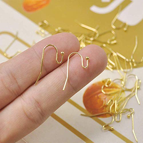 Earing Hooks 14K Gold Plated Hypoallergenic Ear Wires for Jewelry Making （200 PCS Earrings Hooks+200 PCS Earring Backs） - color: A-14K Gold
