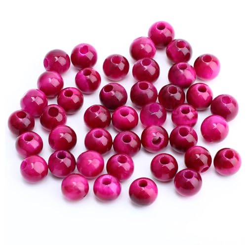 AD Beads Big Hole 2.0mm Natural Gemstone Beads – 6mm 8mm 10mm Round Loose Beads for Jewelry Making, Weaving, and Leather Cord (Rose Red Tiger Eye, 6mm 50pcs) - color: Rose Red Tiger Eye, size: 6mm 50pcs