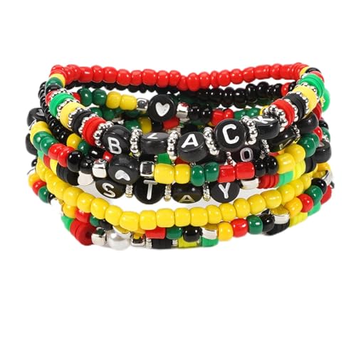 COLORFUL BLING 4th of July Bracelets for Women/Juneteenth African Beaded Stackable Layered Surfer Bracelets Rasta Jamaica Jewelry - color: stay love