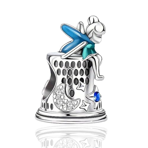925 sterling silver Bead Charm for Pandora bracelets and Necklaces - Cute Heart Animal Ocean Pendant Bead Charms with Cubic Zirconia Mother's Day Jewelry Making DIY Gifts for Women Wife/Girlfriend - color: Fairy Sitting on Castle Wall