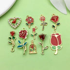 Sailanzi 20pcs Alloy enamel Valentine's Day series rose set Pendant Jewelry Making DIY Keychain Earrings Pendant Various Design Charms for Jewelry Making Bracelets Necklace (SN785) - color: SN785