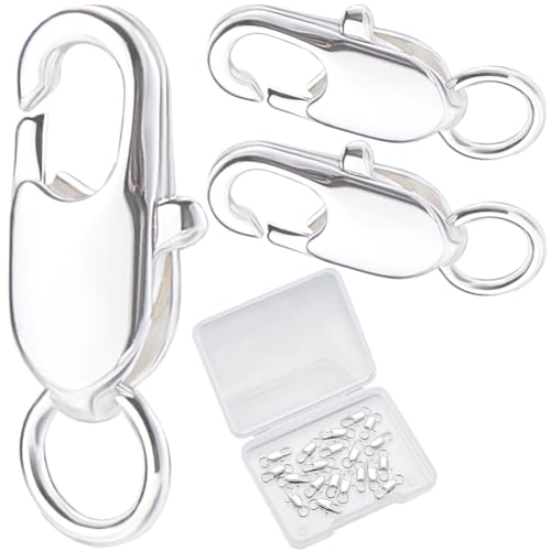 Beebeecraft 1 Box 20Pcs Lobster Claw Clasp with Jump Rings 925 Sterling Silver Plated Brass Necklace Clasps for DIY Jewelry Making (12x6mm) - color: Silver-20pcs