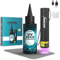 Akisey UV Resin Kit with Light, 50g UV Resin with Rechargeable 395NM UV Flashlight, Fast Curing in Seconds, UV Glue Adhesive for Bonding Jewelry, Plastic, Glass & Acrylic Repair Kit with Mat, Gloves - size: 50g