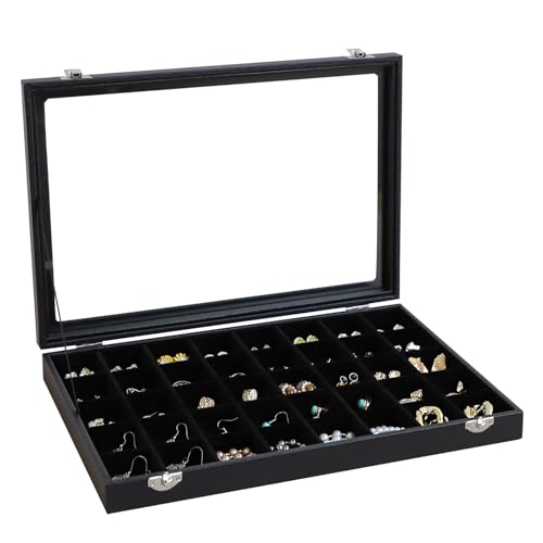 Wudygirl Jewelry Organizer 40 Grid Earring Holder Organizer with Clear Lid Jewelry Box for Rings Earrings Bracelets Storage Display Case for Women - style: 40 Grid Tray