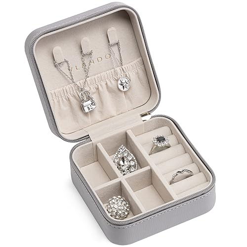 VLANDO Travel Jewelry Box, Small Jewelry Travel Organizer Case for Girls Women - Grey - color: I.Grey