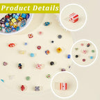 1 Box 150PCS 10 Styles 8MM Millefiori Beads Handmade Lampwork Glass Round Cube Flat Flower Heart Mosaic Flowers Loose Spacer Bead Charm Bulk for Jewelry Making Bracelets Necklace DIY Craft - size: 150pcs, style: Mixed