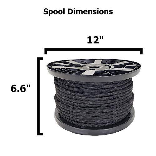 3/8" Black Shock Cord, Marine Grade Polyester Bungee Cord, 250 ft Spool, UV Resistant Elastic Rope - size: (#12) 3/8" x 250 feet