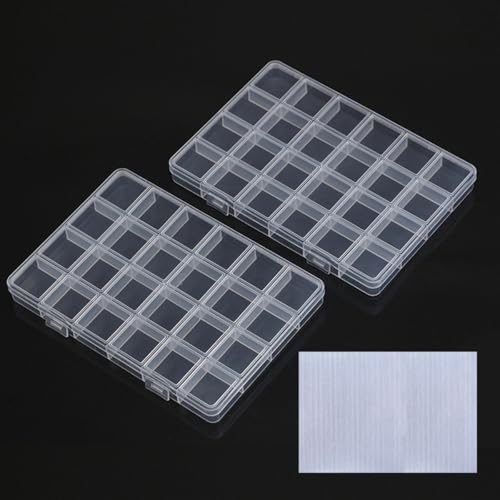 qiipii 2Pcs 24-Grid Clear Plastic Organizer White Fixed Compartment Storage Box for Rhinestones Beads, Earrings Art DIY Craft Jewelry, Diamond Accessories Small Parts, Items (7.48"L x 5.12"W x 0.6"H) - color: 24 Grids, size: 2 Pcs