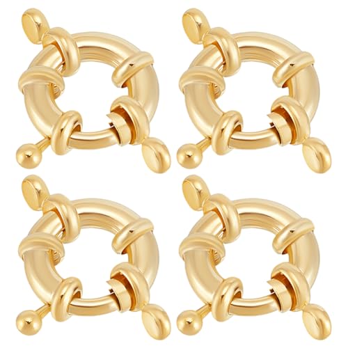 Beebeecraft 1 Box 10Pcs Real 14K Gold Plated Spring Clasps with Round Close Ring Necklace Link Connector Charms Open Trigger Clasp Findings for Jewelry Making Necklaces Bracelets Anklets DIY Crafts - color: Gold, size: 19.5mm