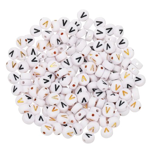 HARFINGTON 200 Pcs 4x7mm Acrylic Letter Beads, Round White Alphabet Beads Letter V, Alphabet Spacer Beads for Jewelry Making Bracelets Necklaces - style: Letter V