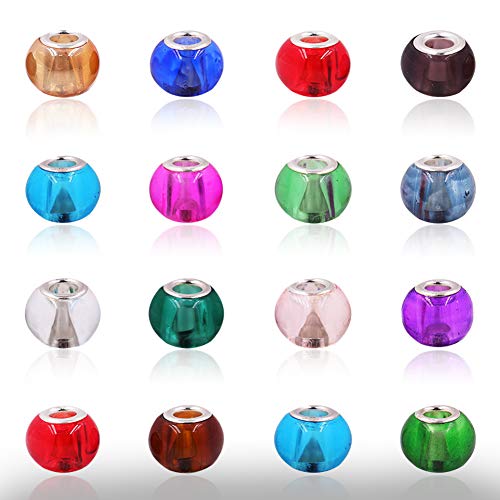 AIPRIDY 100Pcs 15x11mm Painting Murano Large Hole Glass Beads Mix Color with Silver Brass Cores European Charm fit Bracelet Necklace (10 Color Lampwork Beads) - color: 10 Color Lampwork Beads