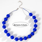 Caiyao Bohemian Colorful Acrylic Round Beaded Choker Necklaces Handmade Adjustable Resin Beads Clavicle Rope Necklace for Women Men Ethnic Costume Party Vacation Jewelry Gifts - color: Blue