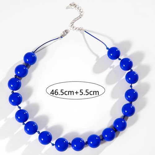 Caiyao Bohemian Colorful Acrylic Round Beaded Choker Necklaces Handmade Adjustable Resin Beads Clavicle Rope Necklace for Women Men Ethnic Costume Party Vacation Jewelry Gifts - color: Blue
