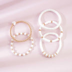 RISHEGAE Heishi Beaded Stretch Bracelets for Women Stackable Polymer Clay Beads Bracelets Friendship Boho Summer Beach Bracelet Jewelry Set - color: B-White Set
