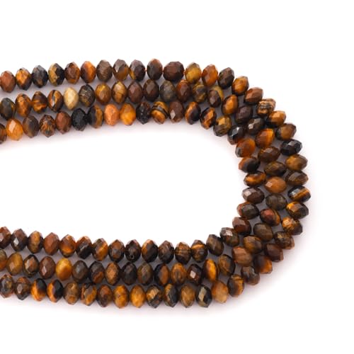 Faceted 4x6mm Natural Tiger Eye Stone Rondelle Spacer Gemstone Beads Loose Semi Gemstone Beads for Jewelry Making - color: Tiger Eye