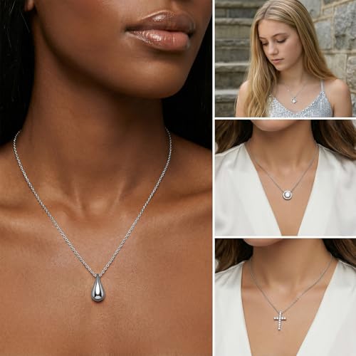 QFGasre 17.5 Inch Stainless Steel Necklace Chain 0.8mm Bulk Chain Necklace Silver Link Chains Adjustable Silver Chains Pack DIY Cable Jewelry Making Men Women 20pcs