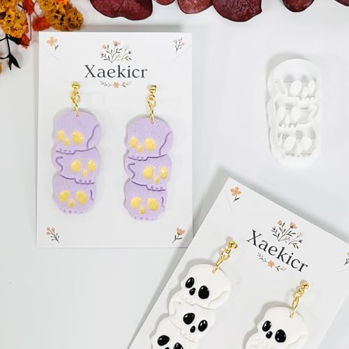 Xaekicr Halloween Skull Polymer Clay Cutters – 3-Stacked Skull Shape Clay Earring Cutters for DIY Jewelry, Polymer Clay Molds, Clay Tools – Halloween Cookie & Earring Making Supplies - color: P color