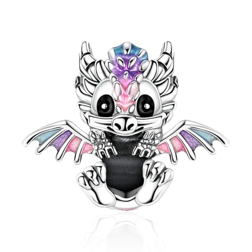 925 sterling silver Bead Charm for Pandora bracelets and Necklaces - Cute Heart Animal Ocean Pendant Bead Charms with Cubic Zirconia Mother's Day Jewelry Making DIY Gifts for Women Wife/Girlfriend - color: Adorable Fire Dragon Holding a Pearl