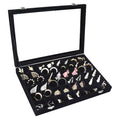 Siveit Velvet Jewelry Tray 48 Grid Jewelry Display Tray Organizer Box with Transparent Lid Rings Earrings Necklaces Pendants Display Box Suitable for Women and Girls (Black) - color: Black