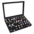 Siveit Velvet Jewelry Tray 48 Grid Jewelry Display Tray Organizer Box with Transparent Lid Rings Earrings Necklaces Pendants Display Box Suitable for Women and Girls (Black) - color: Black