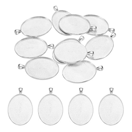 PATIKIL Pendant Trays for Jewelry Making, Blank Pendants Zinc Alloy Oval Bezel Settings Flat Base for Necklace Bracelet Charm - color: Silver Tone