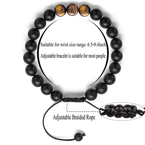Hamoery Men Women 8mm Tiger Eye Stone Beads Bracelet Elastic Natural Stone Yoga Bracelet Bangle - color: Matte Tiger eye-21018
