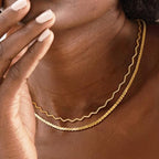 Dremmy Studios Dainty Gold Choker Necklace for Women 14K Gold Plated Coin Disc Figaro Layered Beaded Flat Mariner Sideways Cross Wishbone Link Clavicle Necklaces - style: 2.7mm Woven Chain