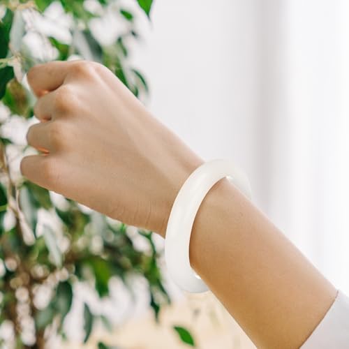 Landical 2.4'' Natural Jade Bracelet for Women Jade Bangle Bracelets with Box Good Luck Bangle Jewelry Gift for Mother - color: White