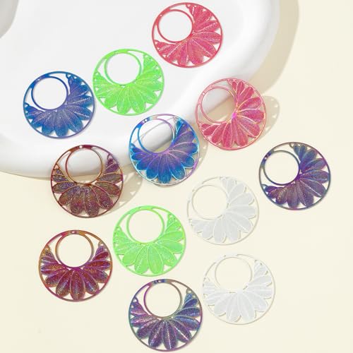 Dazzling Colorful Filigree Charms Hollow Out Multicolor Geometric Filigree Pendants for DIY Jewelry Making Earrings Necklaces Components - color: Round-1