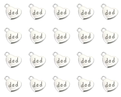 Shapenty Antique Silver Love Heart Shaped Family Members Pendant Charms for DIY Craft Keychains Bracelet Necklace Earrings Jewelry Making Findings and Memory Ornament - style: Dad