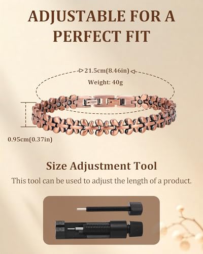 Women's Copper Magnetic Bracelet, 3800 Gauss Magnets Butterfly Design, Adjustable Size with Extra Clasp for Daily Wear & Gifts - color: Copper Butterflies