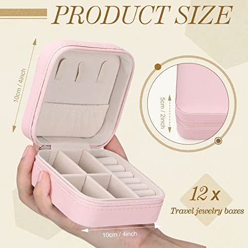 Yinkin 12 Pcs Mini Travel Jewelry Case Bridesmaid Proposal Gift Boxes, Small PU Leather Earring Organizer, Bulk Travel Accessories Portable Jewelry Holder(Pink) - color: Pink