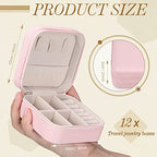 Yinkin 12 Pcs Mini Travel Jewelry Case Bridesmaid Proposal Gift Boxes, Small PU Leather Earring Organizer, Bulk Travel Accessories Portable Jewelry Holder(Pink) - color: Pink