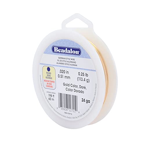 Beadalon German Style Wrapping Wire, Round, Gold Color, 24 Gauge, 198 ft - color: Gold, size: 24 gauge / 198 ft