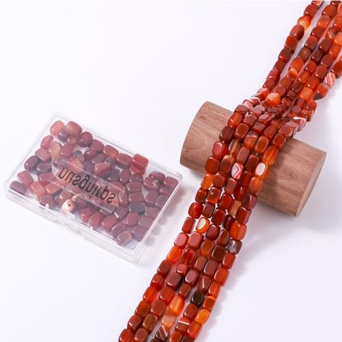 Natural Large Red Agate Cube Stone Beads 8x11mm 38cm/str Loose Semi Gemstone Stone Square Beads for Making Bracelets Necklace - color: Red Agate