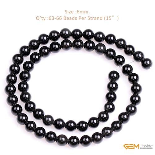 GEM-Inside Natural 6mm Black Obsidian Gemstone Loose Beads Round Energy Power Beads for Jewelry Making 15" - color: Black Obsidian, size: 6mm
