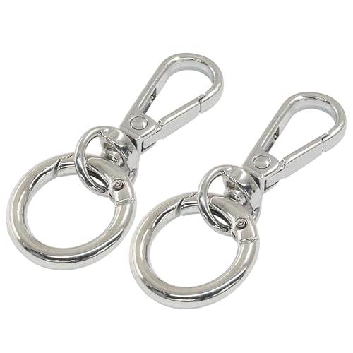 2 Pcs 5-Split Swivel Snap Hooks with Key Rings, Opening Metal Swivel Lobster Claw Clasps for Key Chain Clip, Lanyard, DIY Crafts, Jewelry Making, Bags and Accessories(Silver) - color: Silver
