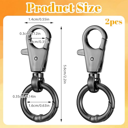 2 Pcs Double Opening Keychain Clip, Heavy Duty Zinc Alloy Swivel Lobster Clasp with Key Ring Spring Snap Hook Purse Clip for Jewelry Lanyard, DIY Crafts Purse Making Camping Travel Accessories (Black) - color: Black