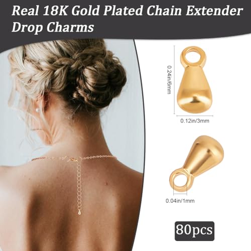 Beebeecraft 1 Box 80Pcs Teardrop Charms Dangle End Beads Extender Chain Drop Water Charms for Jewelry Making Findings - color: Gold, size: 6x3mm