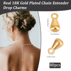 Beebeecraft 1 Box 80Pcs Teardrop Charms Dangle End Beads Extender Chain Drop Water Charms for Jewelry Making Findings - color: Gold, size: 6x3mm