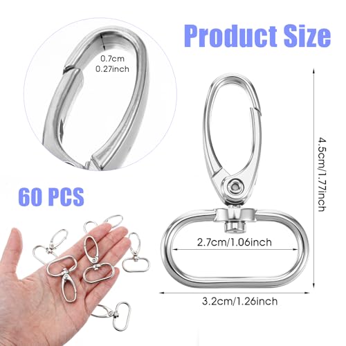 60 Pcs 1 Inch Swivel Lobster Claw Clasps for Keychains, Heavy Duty Zinc Alloy Lanyard Clip with Secure Lock, 360° Rotating Swivel Hooks for Purses, Bags, DIY Crafts and Pet Accessories