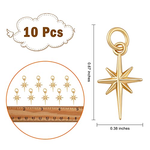 10 Pcs North Star Charm Pendants Brass Star Charm Real 18K Gold Plated Pendants for Jewelry Necklace Bracelet Making Crafts
