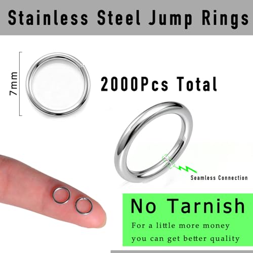 2000 Pieces Stainless Steel Jump Rings for Jewelry Making, 7mm, 18 Gauge Thickness, Silver (7mm) - color: 7mm