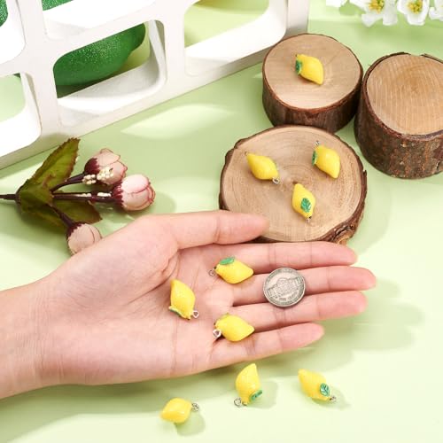 Craftdady Fruit Dangle Charms Pendants Cute Resin Food Pendants Apple Orange Pineapple Strawberry Pendants Lovely Vegetable Mushroom Charms for DIY Craft Earring Bracelet Necklace Jewelry Making - color: Yellow, Lemon