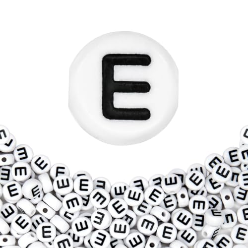 360Pcs 4X7mm Acrylic Letter Beads for Jewelry Making - White Round Vowel Letter E Beads for Bracelets, Necklaces, DIY Crafts - color: 15 E, size: White & Black
